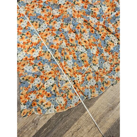 Pretty garden wrap ruffle dress womens xxl plus 2x orange cottage floral midi - Picture 7 of 9